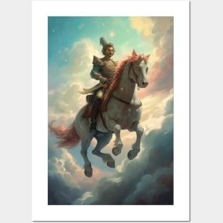 Blue Sky Horse Ride Fantasy Painting Posters and Art